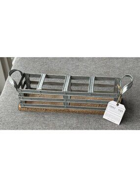 Fiddle And Fern Galvanized And Wood Basket Rack Candleholder